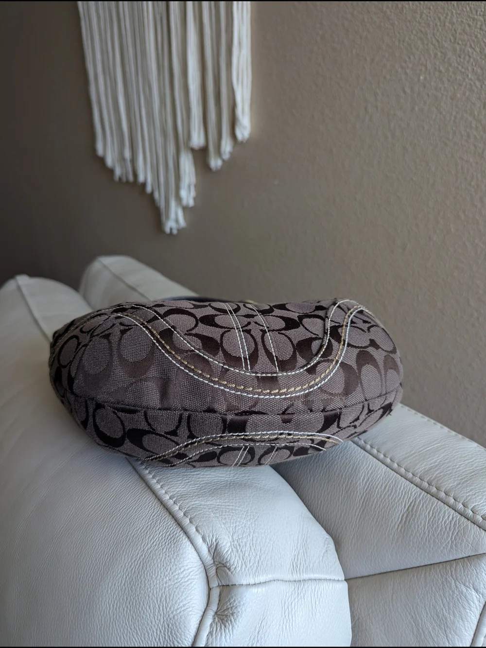 Vintage Coach SohoSignature Canvas HoboShoulder Bag in chocolate brown.